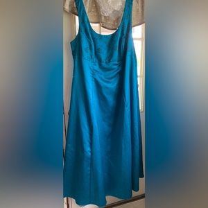 Teal Formal Dress with Floral Beaded Bodice